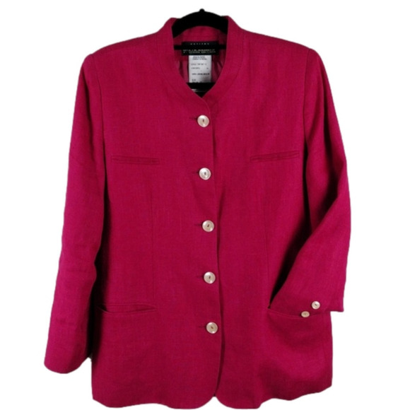 Harve Benard Jackets & Blazers - Harve Bernard Petites Pink Linen Long Sleeve Single Breast Button Classic Blazer